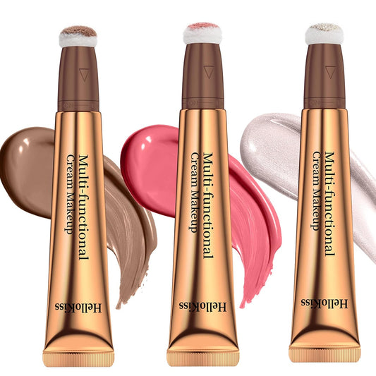 3PCS Liquid Contour Beauty Wand, Liquid Blush Highlighter Makeup Stick with Applicator, Cream Bronzer Stick Natural Matte Finish, Lightweight Blendable Cream Contour Highlighter Blush Wand