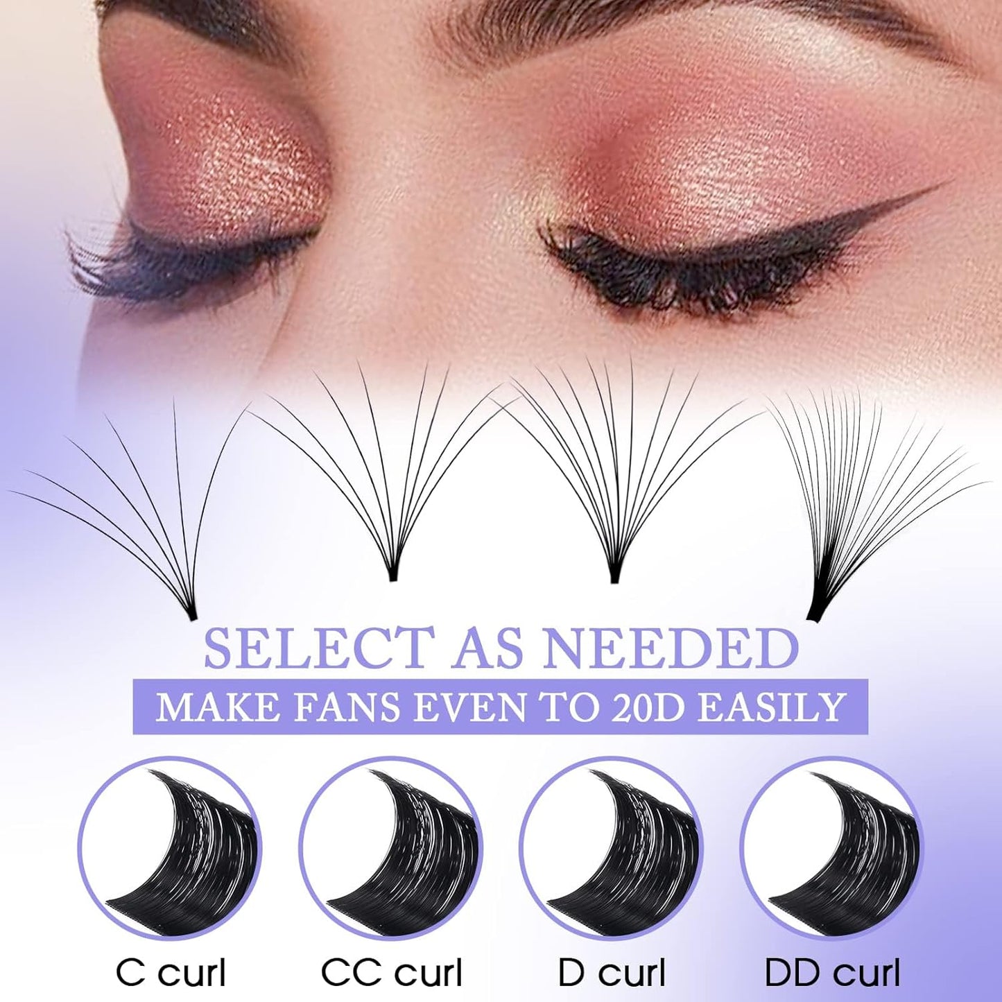 Easy Fan Volume for Lash Artists: Wendy, Handmade Fans for Eyelash Extensions, Self Fanning, Blooming, B-KH, Black, C-0.1-8-14