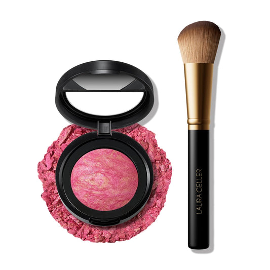 LAURA GELLER NEW YORK Baked Blush-n-Brighten Marbleized Blush + Angled Brush (07 Sunlit Rose, 47mm)