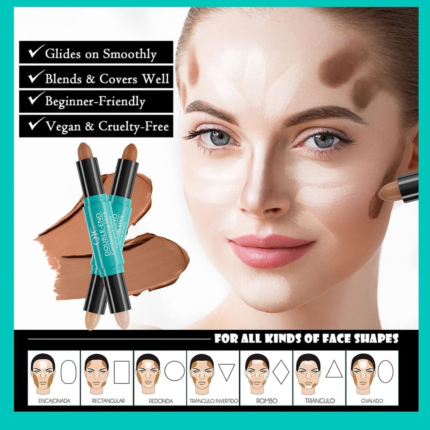 MEICOLY 2-in-1 Highlighter Contour Stick,Cool Toned Contour Stick,Makeup Highlighter Stick,Long Lasting Waterproof Bronzer Contour Pencil,Travel Cream Face Shaping Stick,02