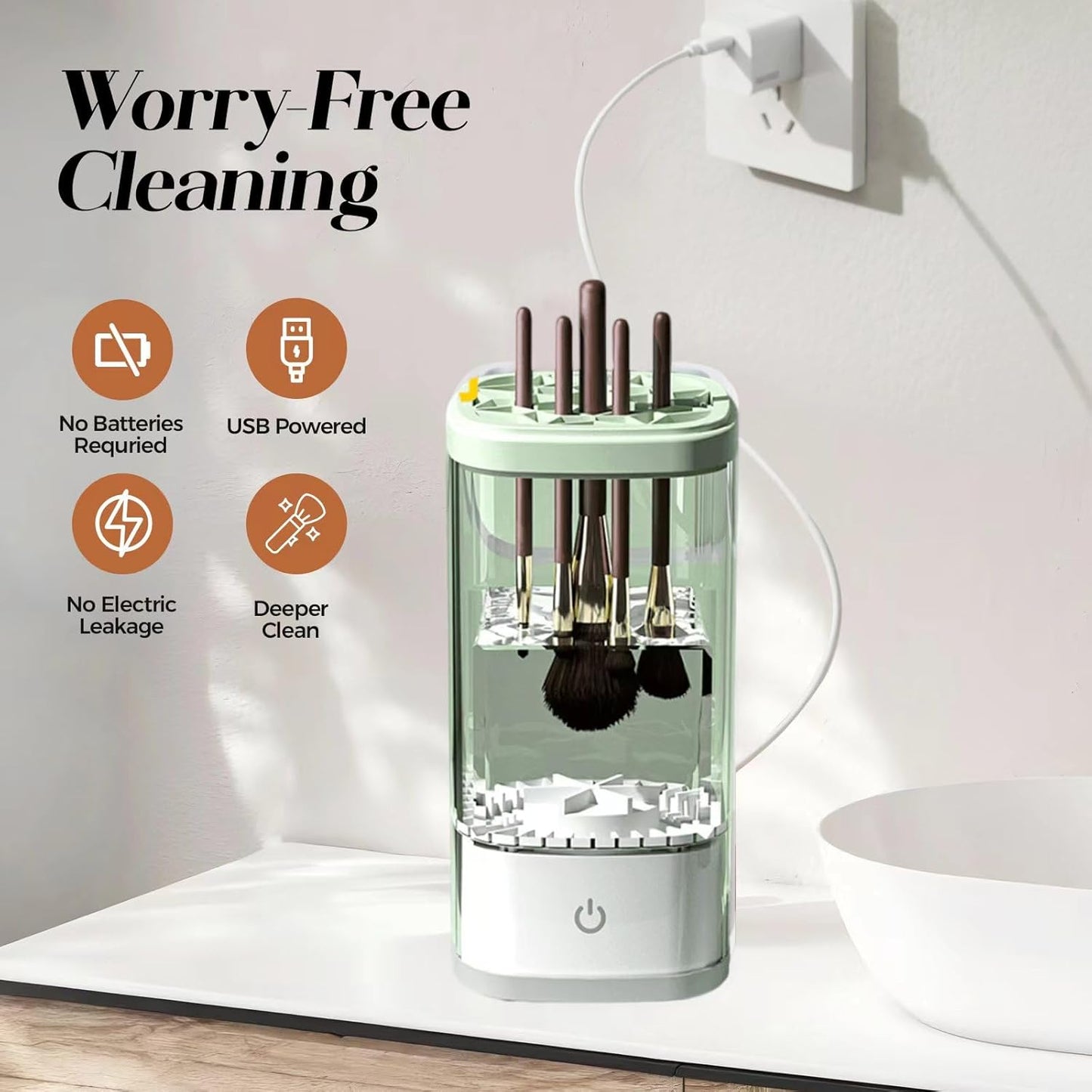 Electric Makeup Brush Cleaner:Fast and Efficient Machine for Deep Cleaning All Brush Types, Compact and Portable for Travel and Home, Ideal for Makeup Enthusiasts and Professionals (Clear Green)