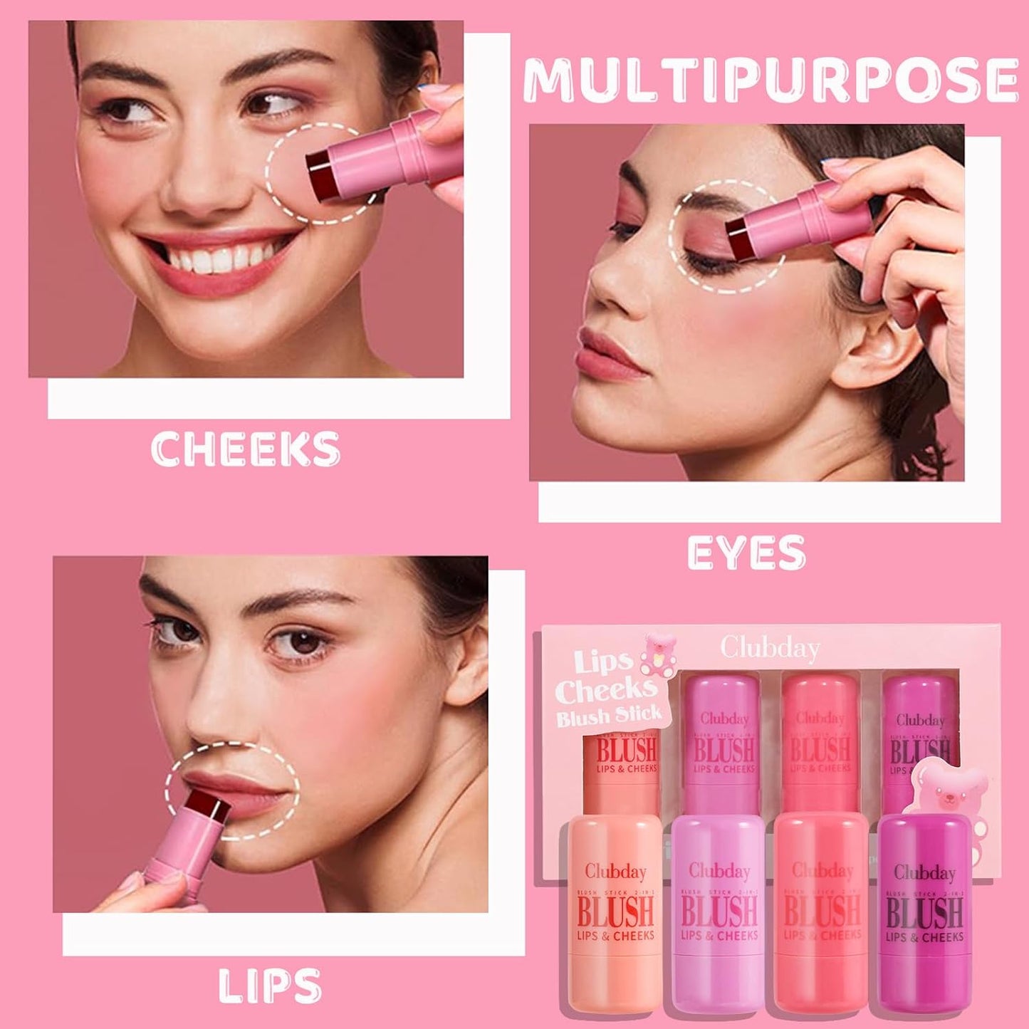 4 Color Milk Jelly Blush Stick, Cooling Water Jelly Lip Stain Cheek Stain, Vegan, Cruelty Free.