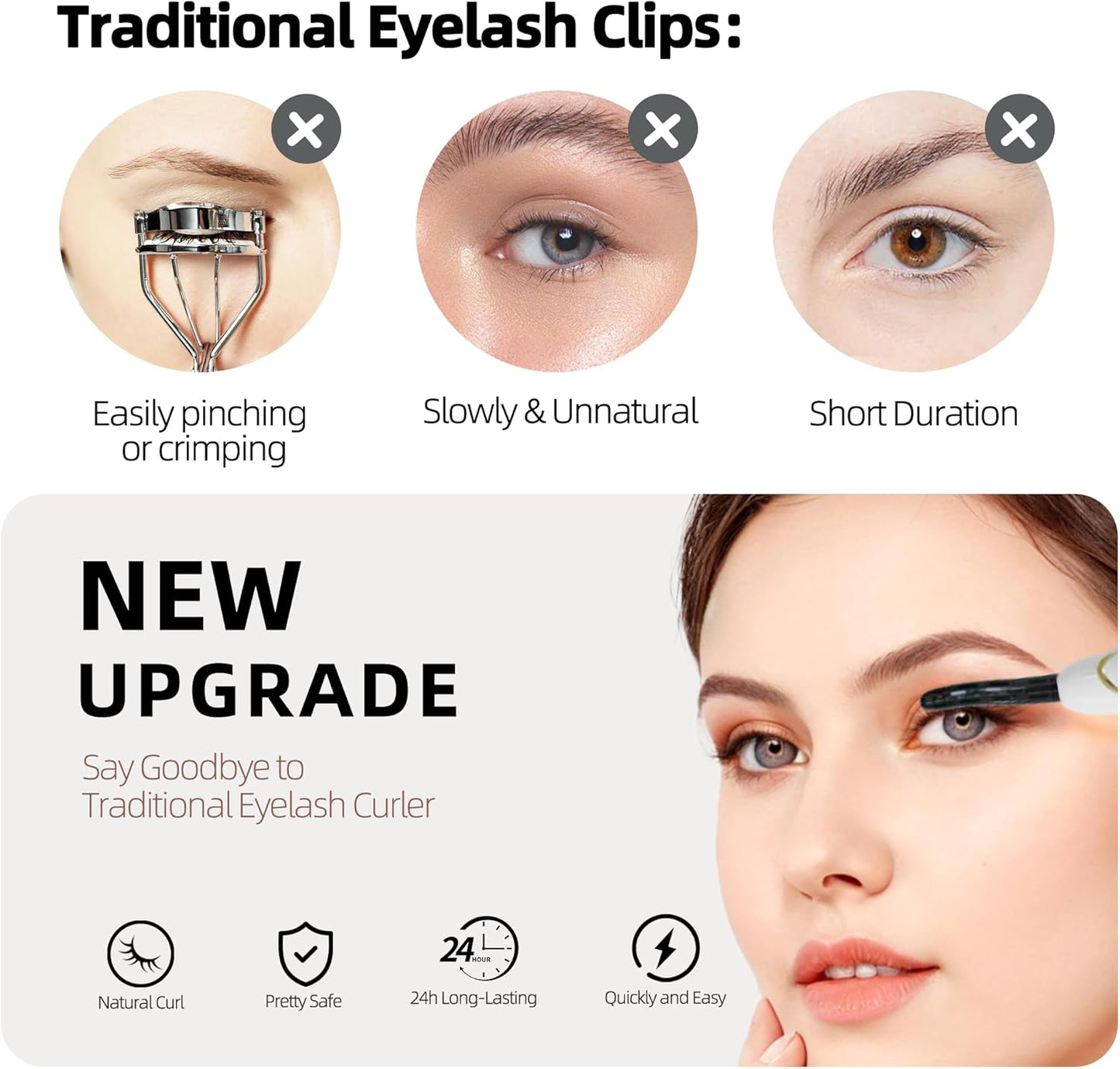 Heated Eyelash Curler, Heated Lash Curler, Accurate Temperature Control Electric Eyelash Curler Heated - Intelligent Power Off, Natural Makeup (Whisper White/Gold, S600-148MM)