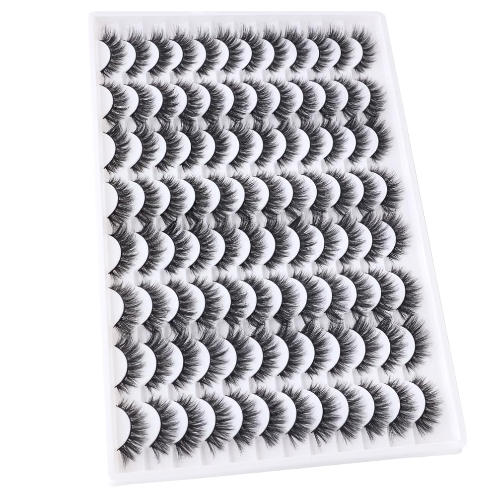 False Eyelashes 48 Pairs Faux Mink Lashes 14mm Wispy Lashes 3D Fluffy Cat Eye Lashes Pack Bulk Wholesale Strip Lashes(style 48-036)