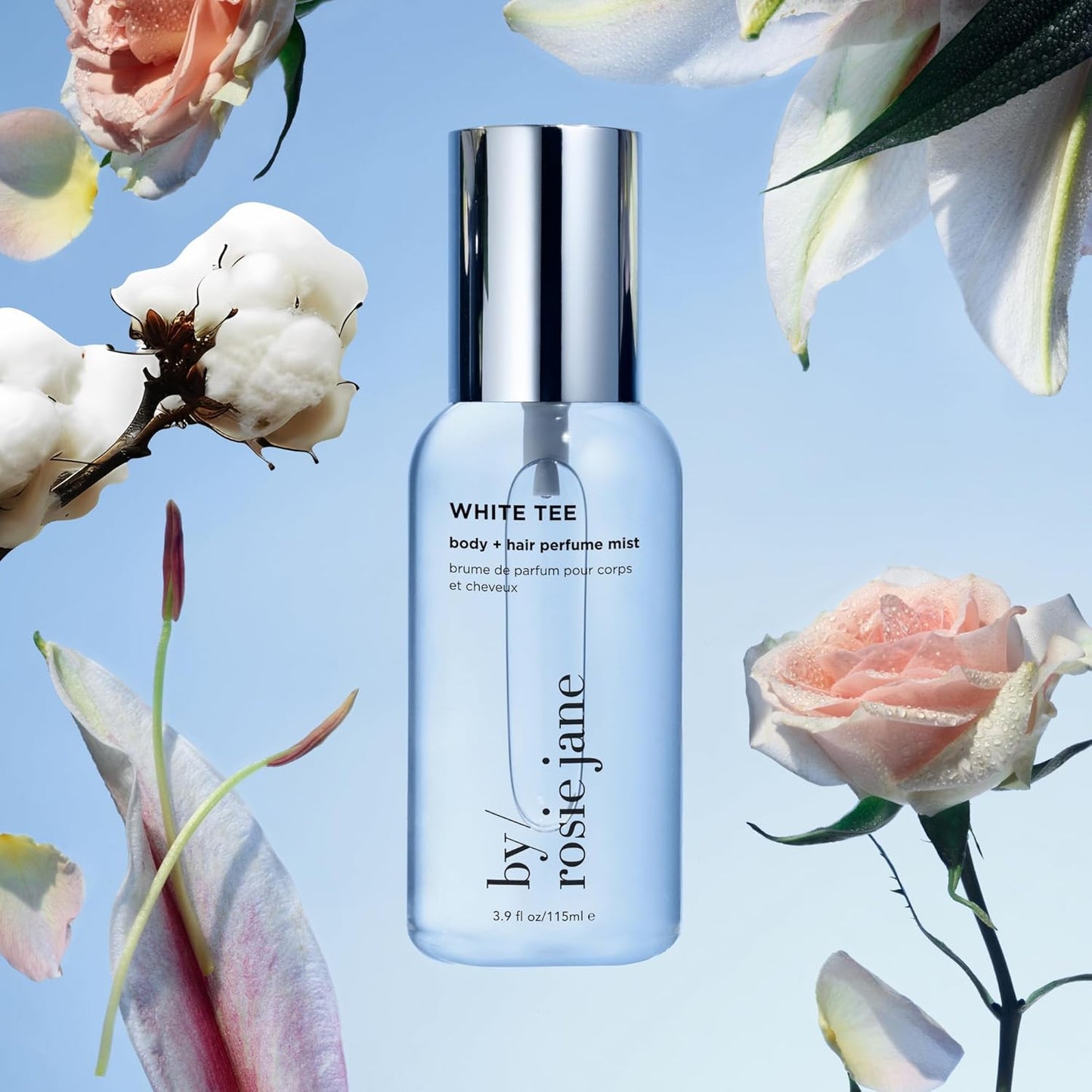 By Rosie Jane Body & Hair Perfume Mist (White Tee) - Clean Hair & Body Mist for Women - With Notes of Cotton Blossom, Lily Water & Soft Rose (115ml)