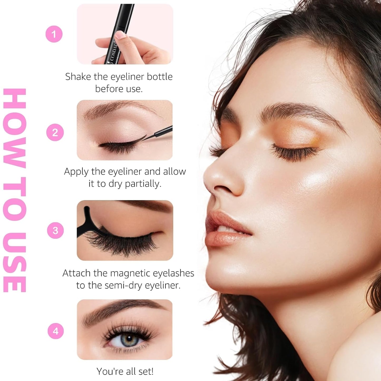 Magnetic Eyelashes with Eyeliner Kit – Natural Look, Reusable & Easy to Apply Fake Eyelashes for Beginners, Magnetic Lashes with Applicator, Waterproof & Long-Lasting