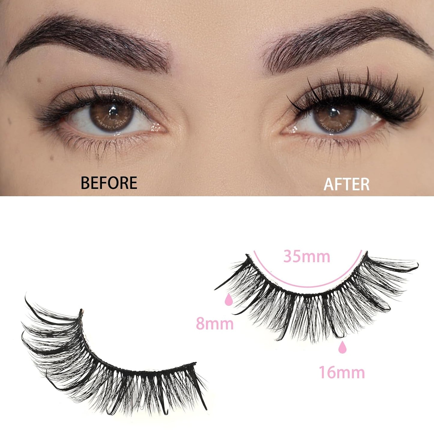FARRED Wispy Lashes Hybrid Mink Eyelashes 14 Pairs Short Cat Eye Natural Fluffy False Eyelashes Faux Mink Strip Eye Lashes Pack for Daily Makeup (F17 | 8-16 mm)