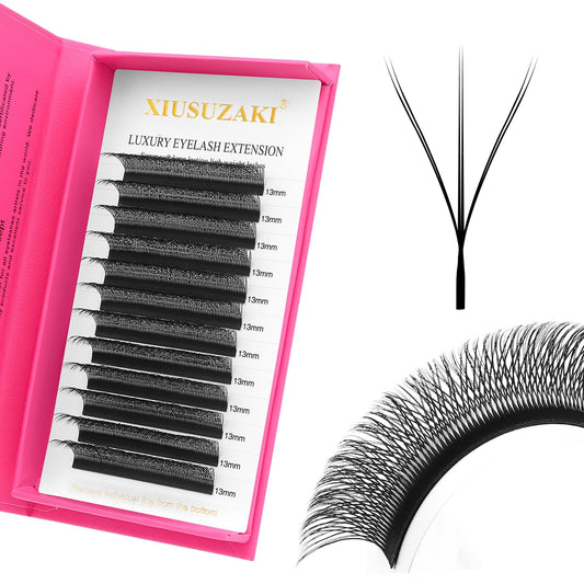 Lash Extensions Double Tips 3D Eyelash Extensions W Shape 0.07mm Thickness C Curl 9mm Premade Fans Easy Fan Volume Matte Black Crisscross Eyelashes(W-3D-Double Tips-0.07-C,9mm)