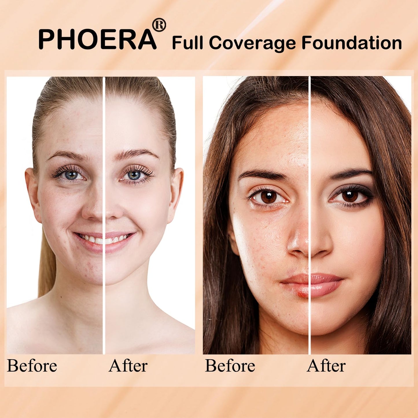 Hilareco PHOER Foundation, 1 pcs-105- Sand, Full Coverage Concealer, 30ml, Matte Liquid Foundation, Cruelty-free, Vegan Guarantee