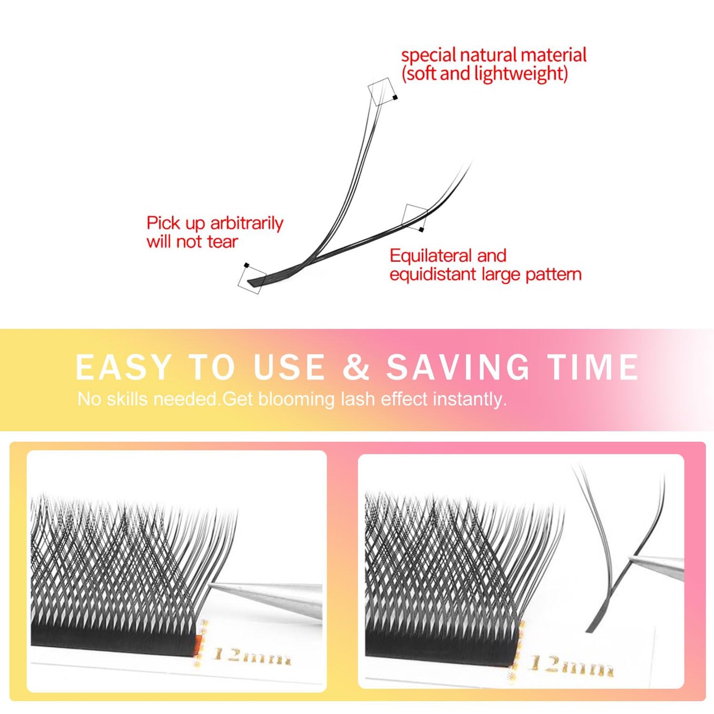 Lash Extensions 3 Tips Triple yyy Eyelash Extensions W Shape 0.07mm Thickness C Curl Mix 8-15mm Premade Fans Easy Fan Volume Lashes Matte Black Crisscross(YYY-Triple-0.07-C,8-15mm Mix)