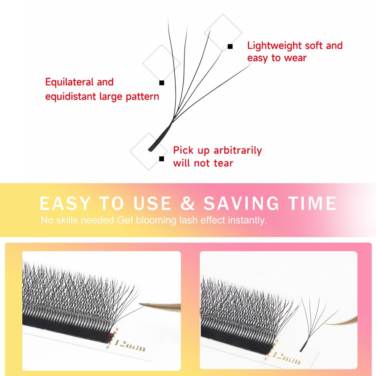 W Lash Extensions Supplies 5D Eyelash Extensions W Shape 0.07mm Thickness D Curl 14mm Premade Fans Easy Fan Lashes Volume Matte Black 12 Rows Crisscross Eye Lashes(W-5D-0.07-D,14mm)