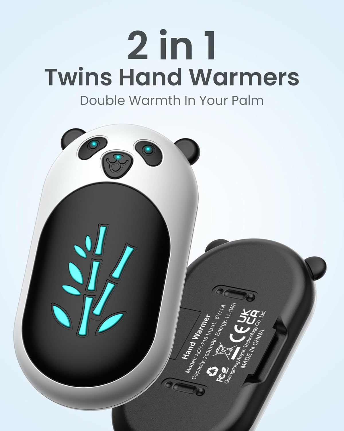 Hand Warmers Rechargeable 2 Pack, 6000mAh Electric Hand Warmer Reusable, 20Hrs Long Heating, Portable Pocket Heater Handwarmer for Women Men, Outdoor Camping, Hunting Gear