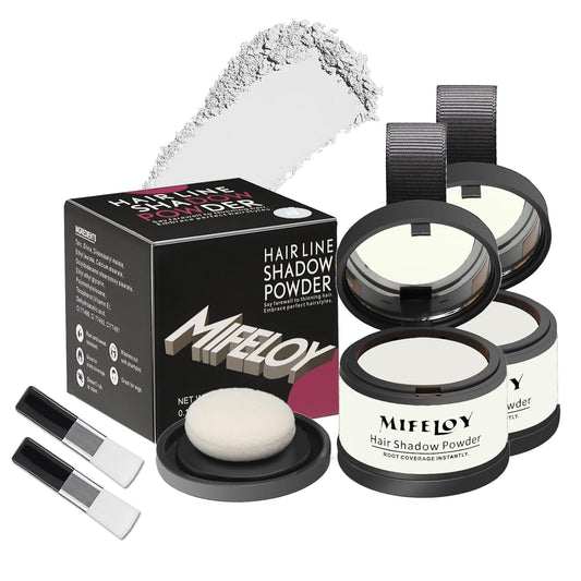 2 Pack Root Touch Up Shadow Powder, Gray Hair Cover Up, Women Color Root Coverage Powder for Thinning Grey Hairline, Men Instantly Concealer Hair Loss Beard Line Eyebrow, White