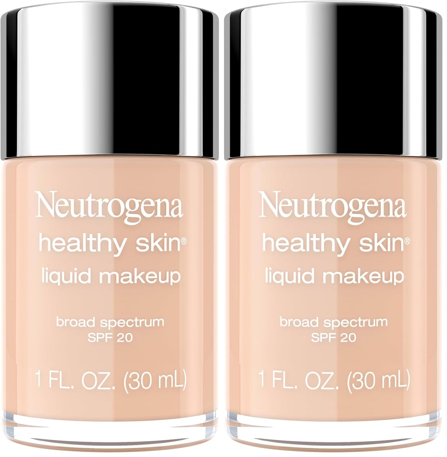 Neutrogena Healthy Skin Liquid Makeup Foundation, Broad Spectrum SPF 20 Sunscreen, Lightweight & Flawless Coverage Foundation with Antioxidant Vitamin E & Feverfew, Medium Beige, 1 fl. oz (Pack of 2)