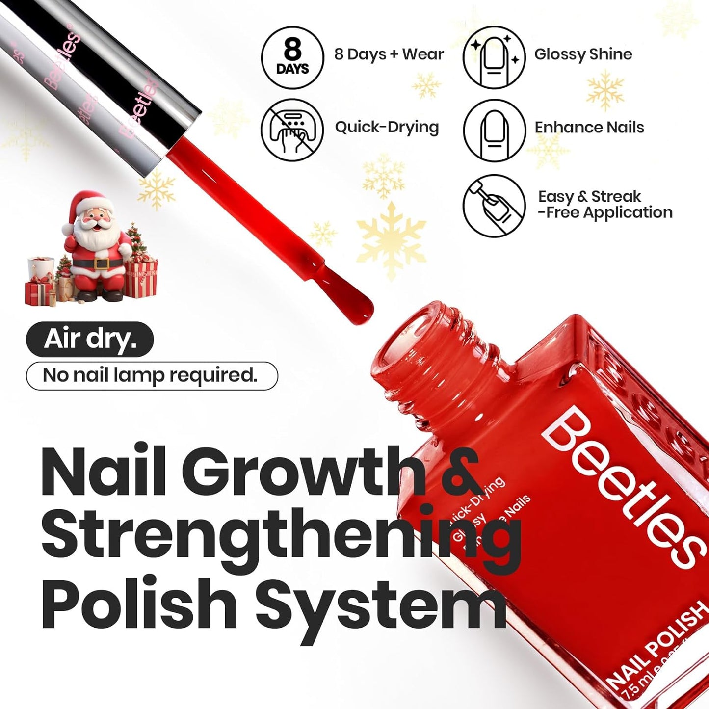 Beetles Red Nail Polish: 6Pcs Glitter Burgundy Red Sparkle Nail Polish Set, Quick Dry & Long Lasting Brilliant Overture White Silver Diy 4th of July Nail Art Design Gifts for Women