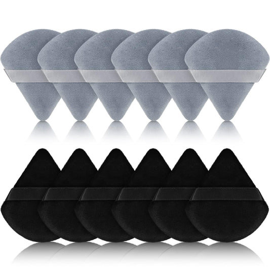 Maitys 12 Pieces Powder Puff Triangle Face Makeup Cosmetic for Loose Powder Soft Body Washable Reusable Foundation Sponge Mineral Wet Dry Makeup Tool for Women(Small,Black, Gray)
