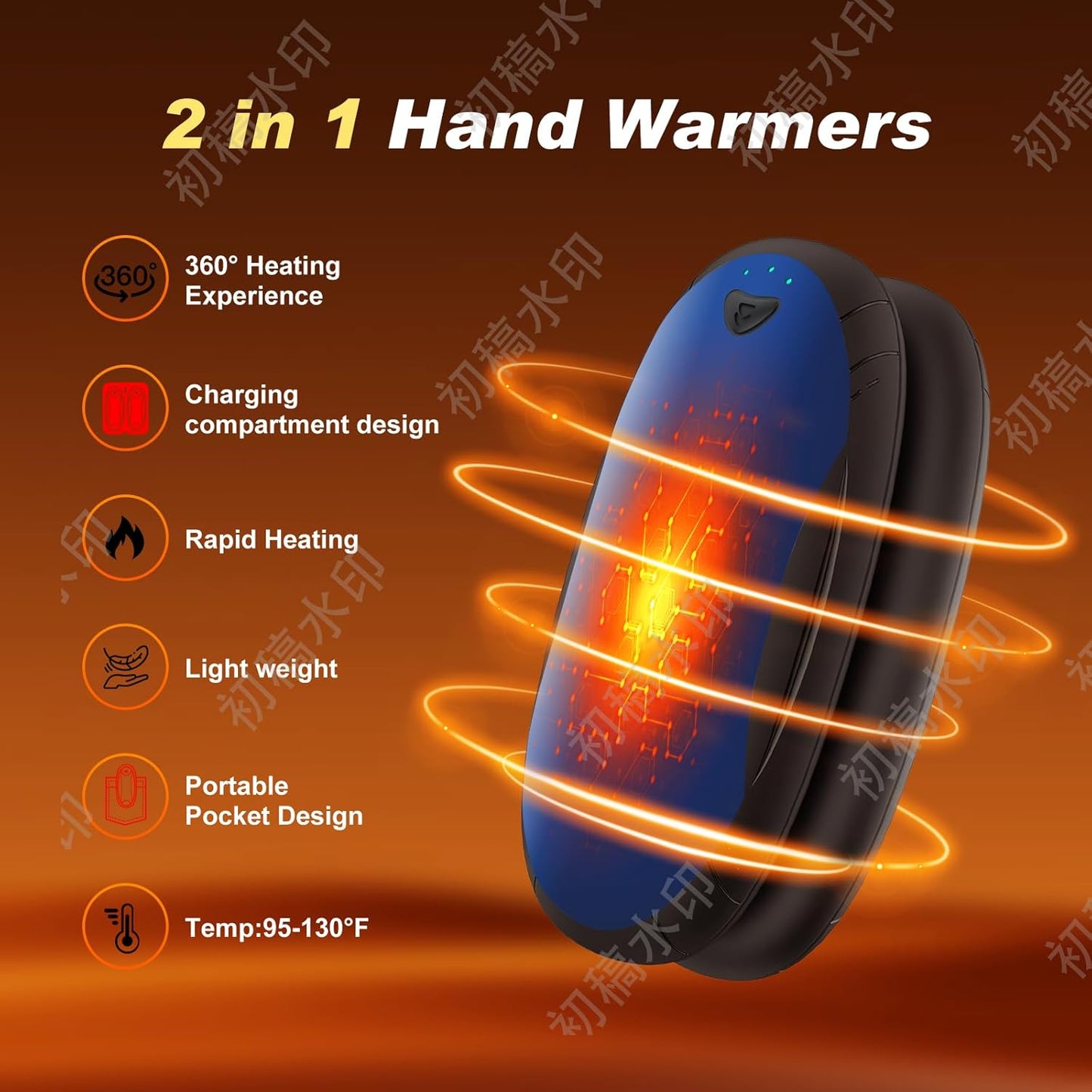 Hand Warmers 2 Pack with 10000mAh Charging Box,Portable Pocket Heater,24Hrs Long Safe Heat,Outdoor, Travel, Golf, Hunting, Camping,Gifts for Men Women