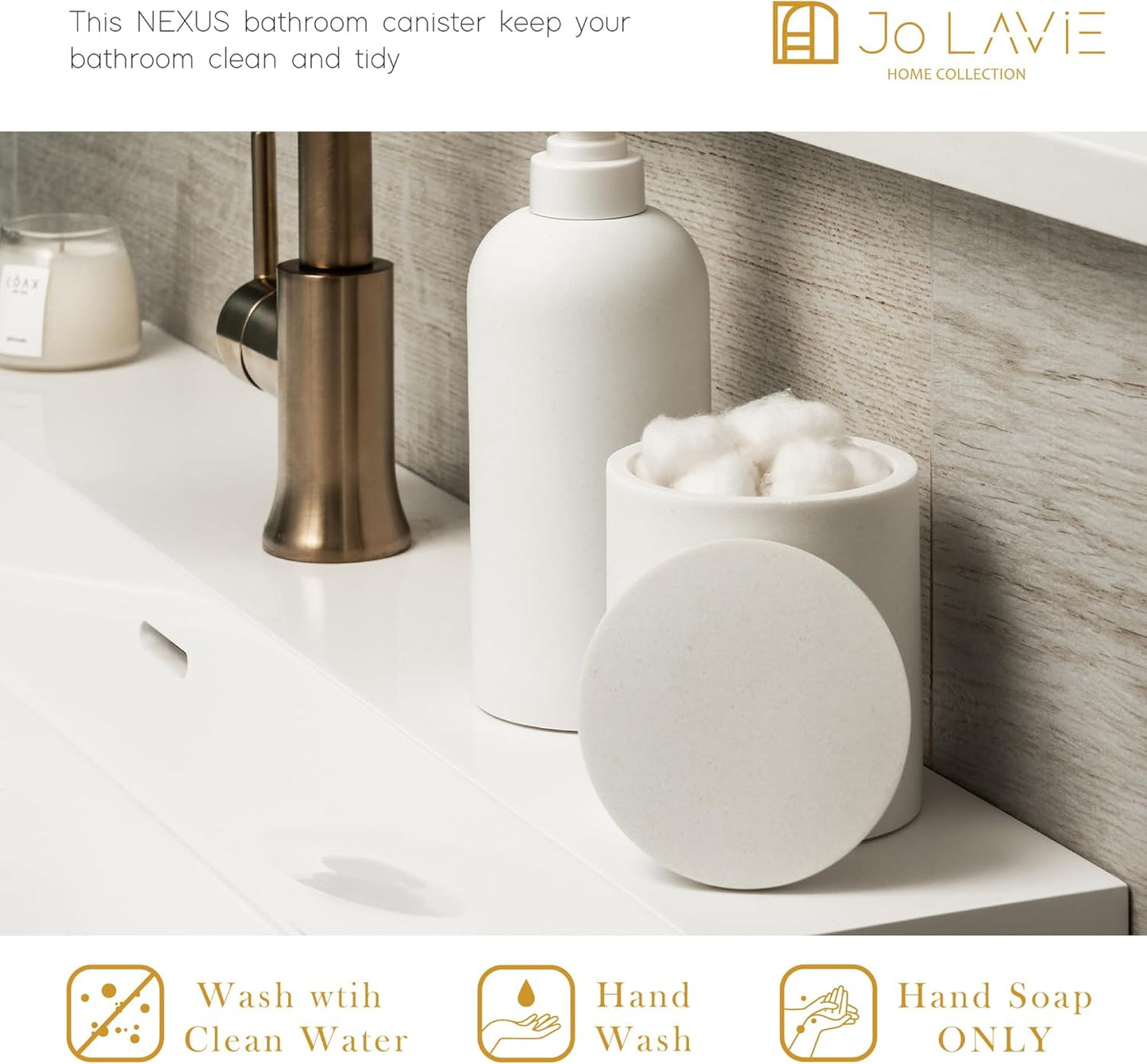 Cotton Swab Holder Bathroom Organizer – Bathroom Canisters with Lids Cotton Pad Holder for Countertop, Vanity – Luxury Apothecary Jars with Lids Hold Swabs, Makeup Pads (White)