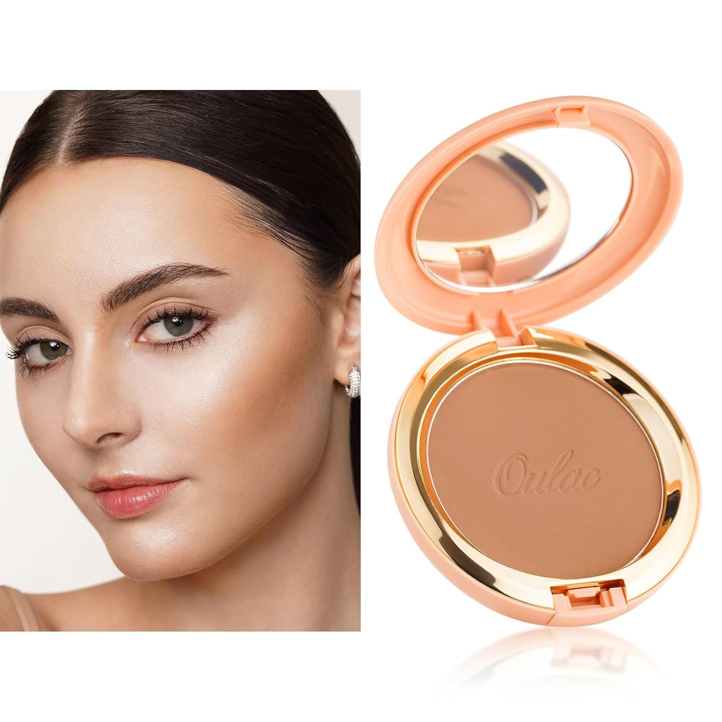 Oulac Matte Bronzer Powder Face Makeup with Mirror - Natural SunKissed Bronzer Look,Highly Pigmented Cream Bronzer, Long Lasting Glow, Easy to Blend, Vegan & Cruelty-Free BS02