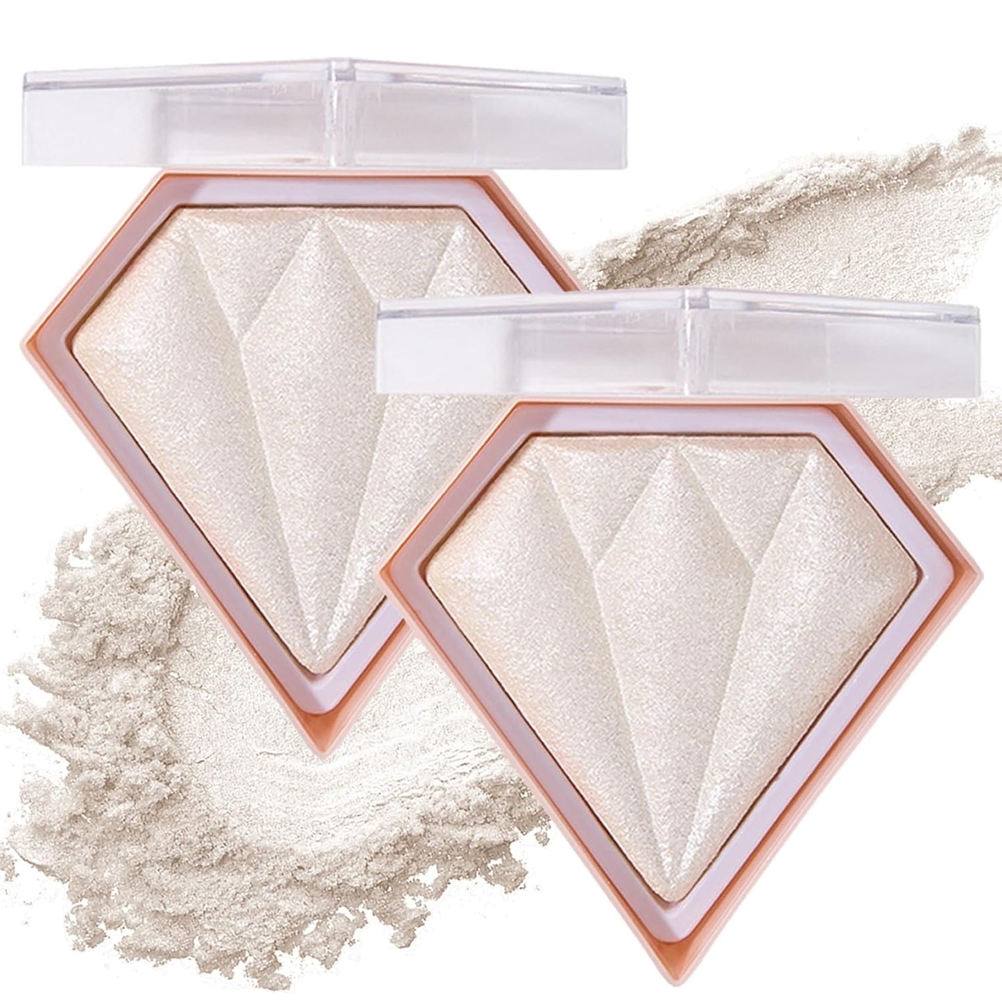 2PCS Pearl White Highlighter Makeup Palette Face Powder Highlighters Iluminadores De Maquillaje Shimmer Glitter Diamond Highlighter Contour Powder Makeup Palette