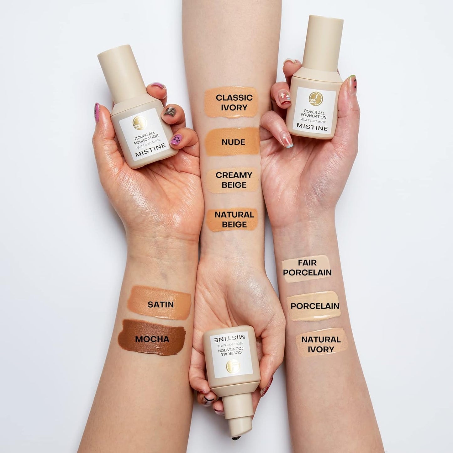 MISTINE Full Coverage Foundation Makeup for Oily Skin,24 Hour Oil Control Liquid Foundation,Skin-Caring,Moisturizing Formula,Cream Foundation,Matte Finish,Nude,1 Fl Oz