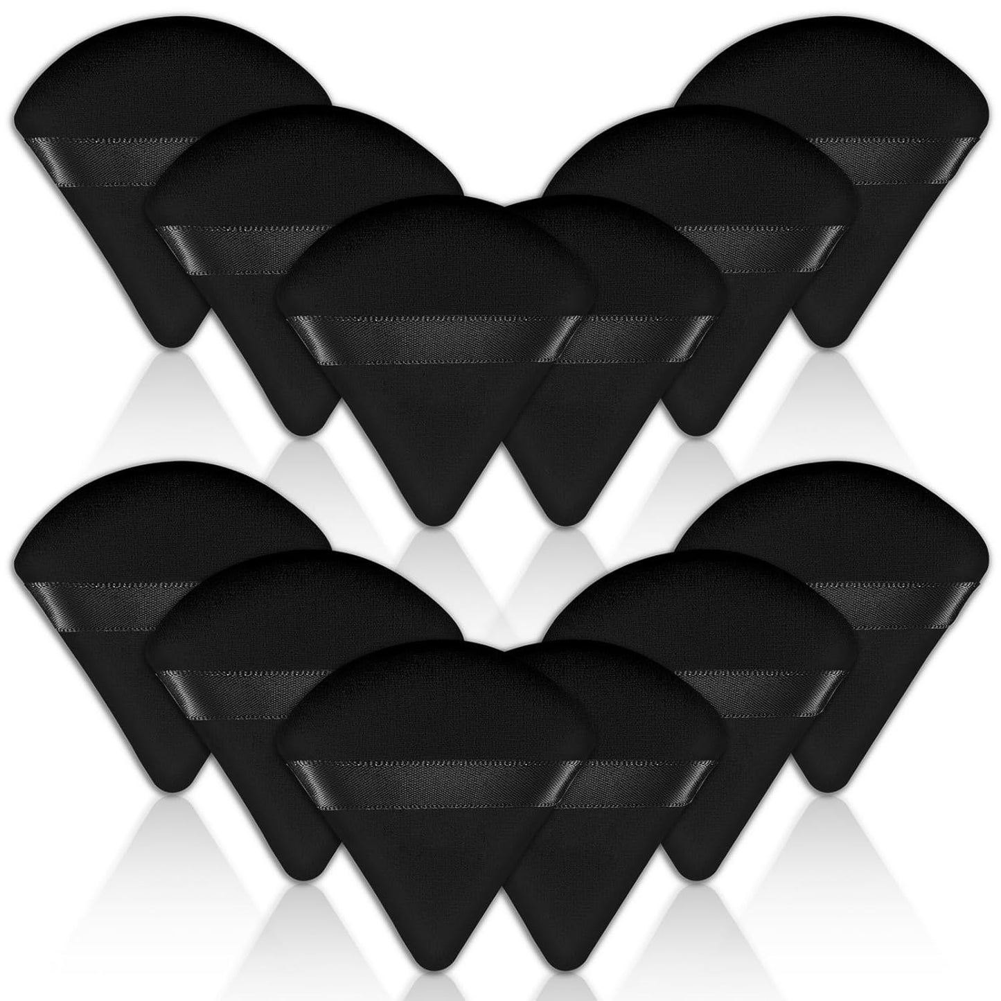 12 Pieces Powder Puff Face Triangle Powder Puff Soft Velour Makeup Puff Velour Puffs for Face Wet and Dry Cosmetic Foundation,Body Powder Blender Loose Mineral Powder Makeup Tool (Black,12 Pcs)