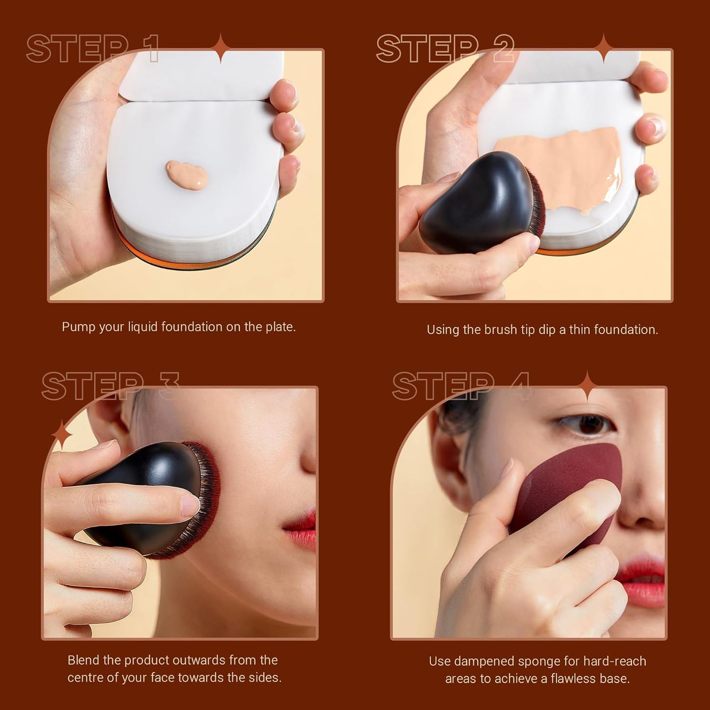 Jessup Foundation Brush with Makeup Sponge, Black Makeup Brush Flat Top Kabuki Brush for Liquid Blending Stippling, T881