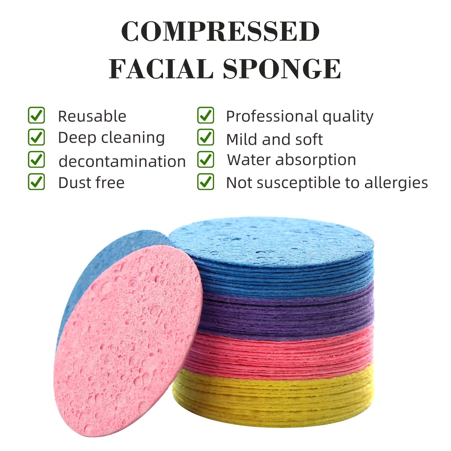 50-Count Facial Sponges Compressed Natural Cellulose Sponge Round Shape Face Sponge for Face Cleansing Exfoliating and Makeup Removal, Mixed Color