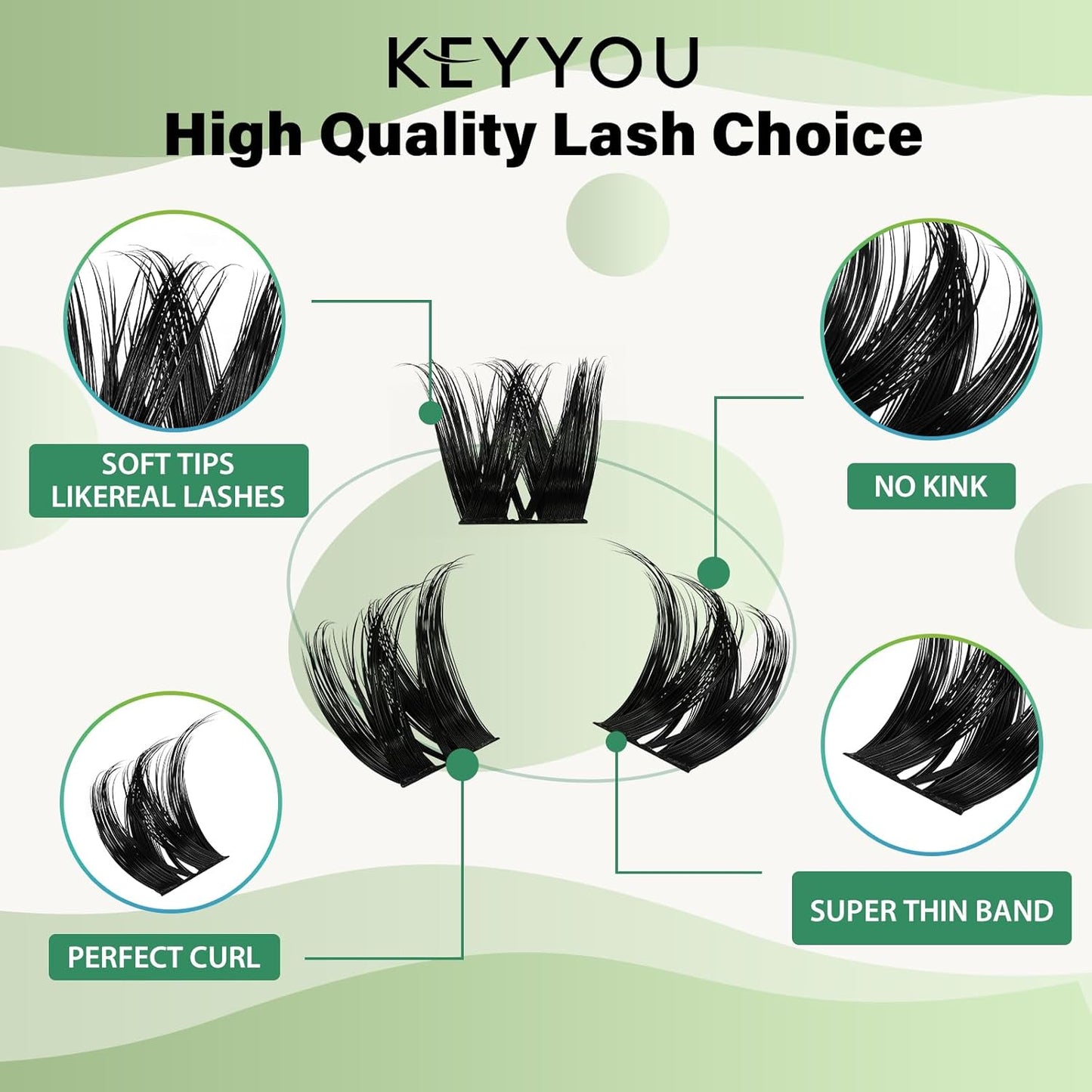 Lash Clusters 96pcs Individual Lashes Y10 D Curl 12mm Cluster Lashes KEYYOU Volume Wispy Lash Extension Soft&Comfortable Easy DIY at Home(Y10,D-12mm)