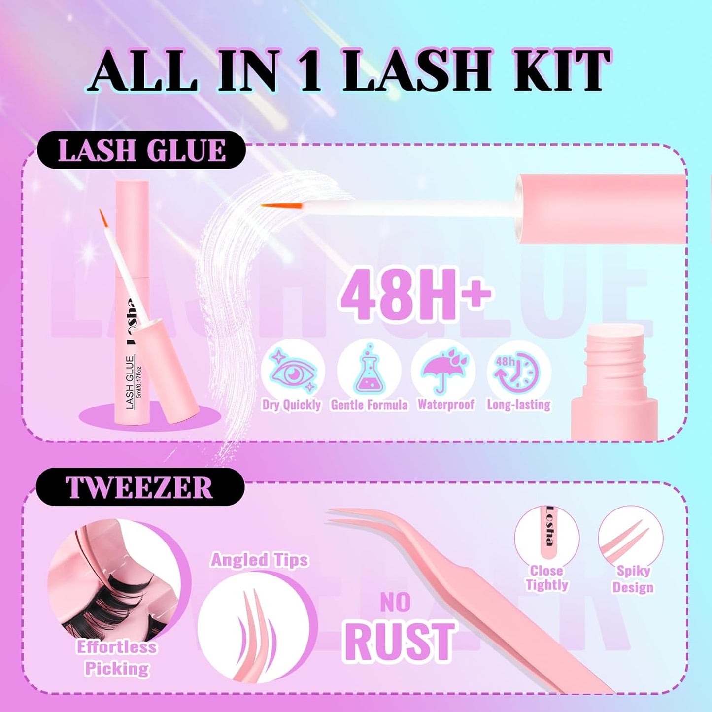Losha Lashes Spiky Manga Lashes 14 Pairs Anime False Eyelashes 8D Wispy Eye Lashes Kit with Lash Glue and Lash Tweezers Natural Soft Fake Eyelashes (Cutes)