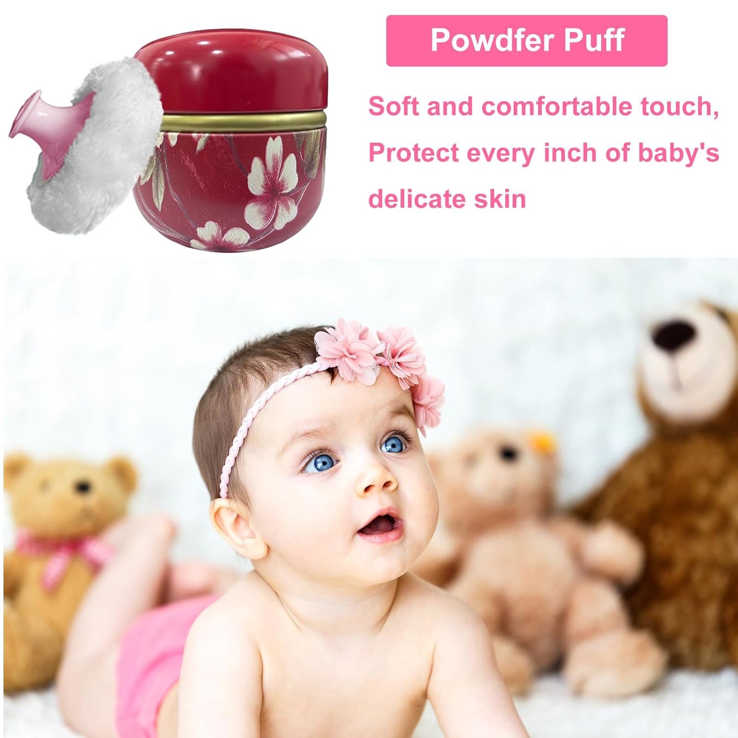 Body Powder Puff and Container for Dusting Powder, Women Powder Puff and Powder Case for Bath and Travel (Red Future)