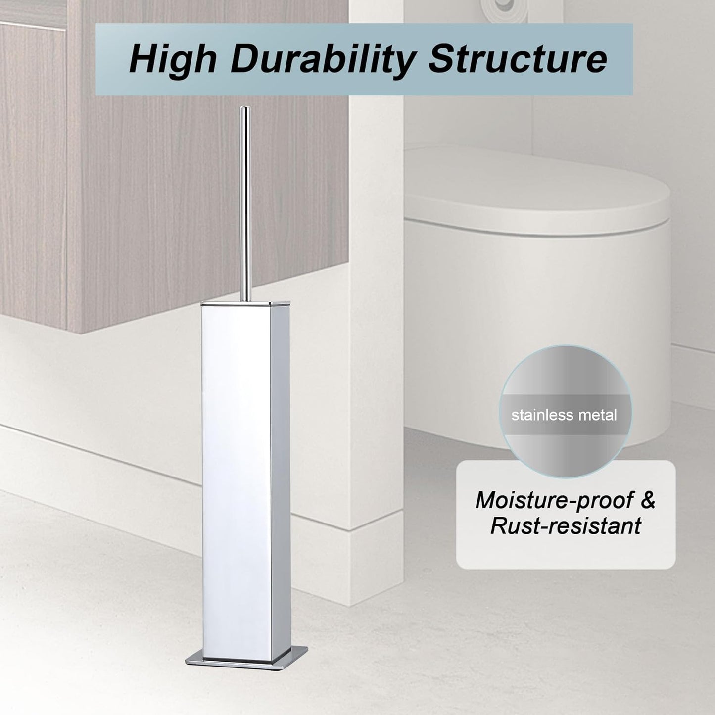 Chrome Toilet Brush and Holder,Toilet Bowl Brush with Extra Long Handle