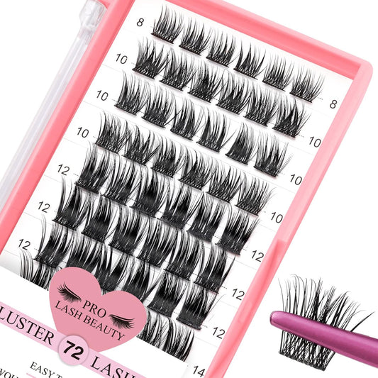 Cluster Lashes 72 Pcs Lash Clusters DIY Eyelash Extension Individual Lashes D-8-16 mix Thin Band Easy to Apply at home Lashes (First Glance, D-8-16 mix)