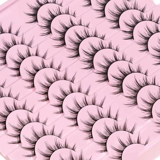 Losha Manga Lashes Natural Look Wispy False Eyelashes 20 Pairs 2 Styles Mixed Soft Fake Eye Lashes Pack Vegan Asian Anime Eyelashes (20P-Manga)