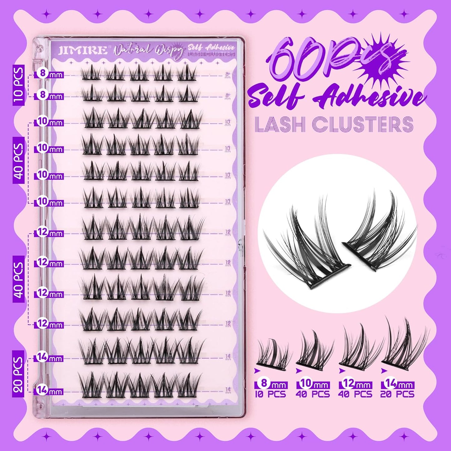 Self Adhesive Eyelashes Manga Lash Clusters Natural Look 8-14MM Wispy Pre Glued Eyelashes Clusters No Glue Needed Press on Lashes Reusable Invisible Band Cluster Eyelash Extensions by JIMIRE