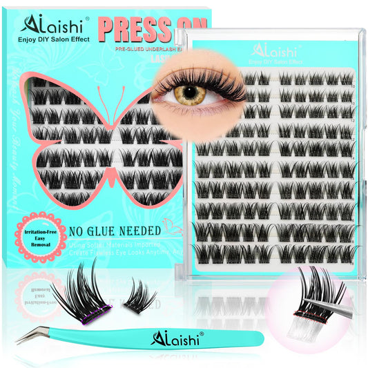 No Glue Needed Lashes, Self Adhesive Eyelashes, DIY Lash Cluster Eyelash Extensions Kit 10‑18mm,100pcs Fluffy D Curl Soft Natural Lashes with Tweezers–Fake Cat Eye Wispy Individual Clusters(NGDY31)