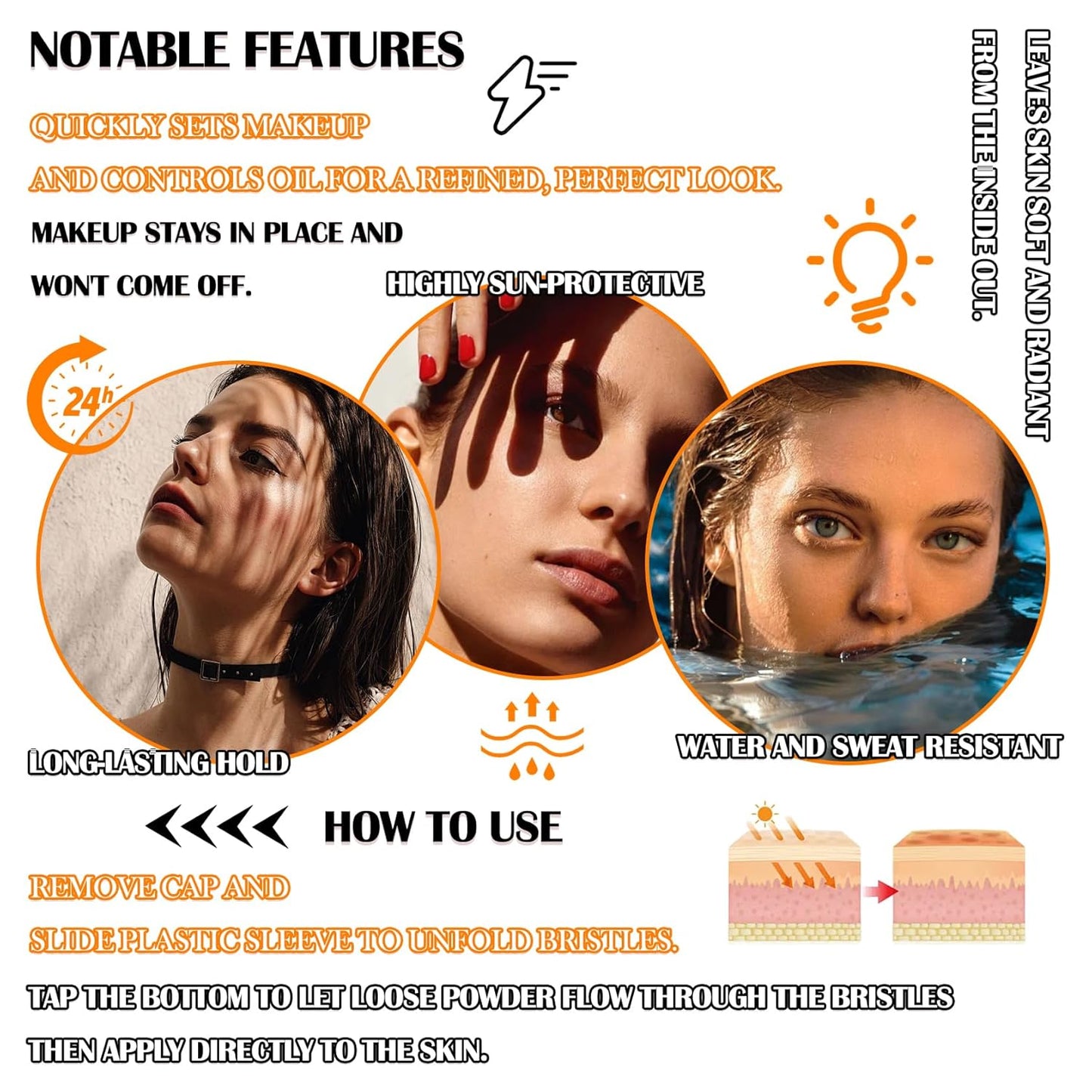 Sunscreen Setting Powder,SPF 50+ PA++++,Oil Control Waterproof Mineral Powder Sunscreen,Lightweight Long Lasting Matte Sunscreen Powder with Sunscreen Brush