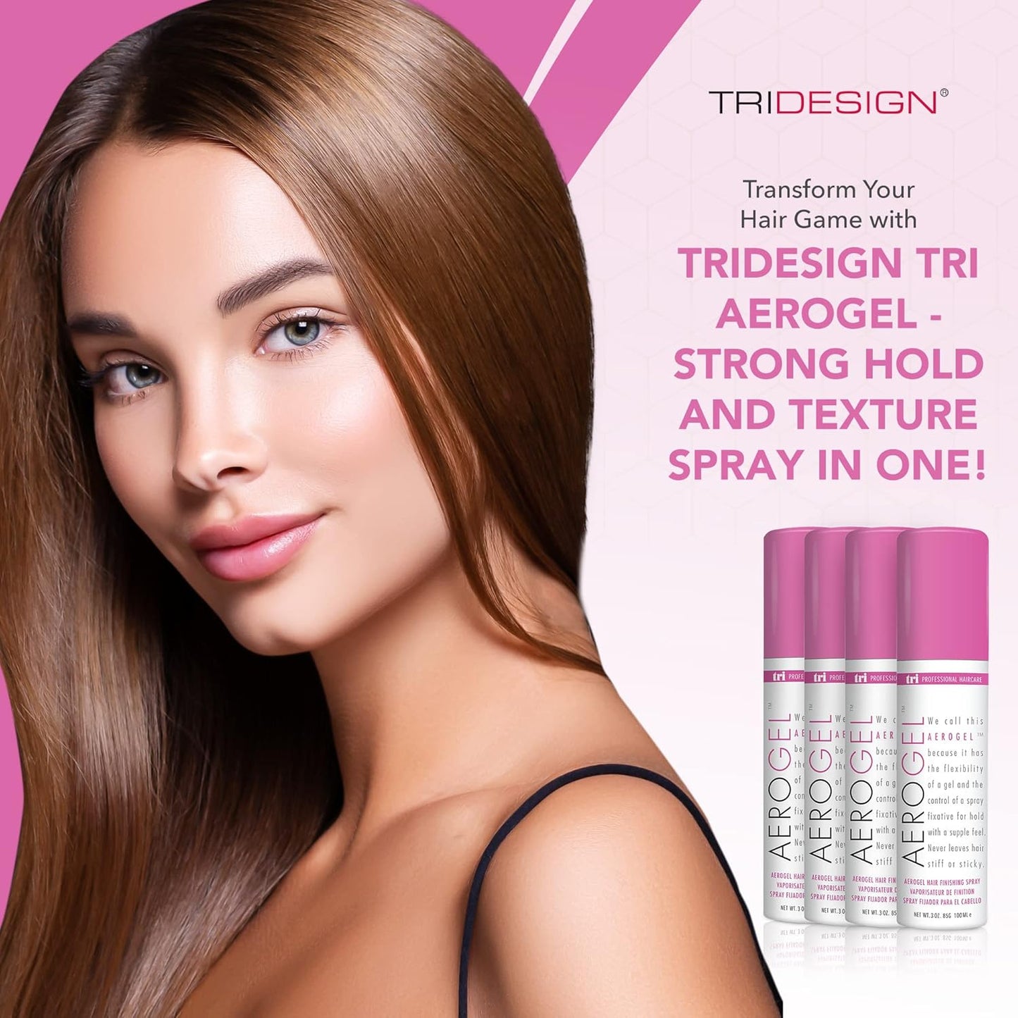 TRI Design Aerogel Hairspray - Strong Hold Hair Finishing Spray for Volumizing & Control, Flexible Styling for All Hair Types, Non-Sticky and Scented - For Women and Men - Travel Size Pack of 4 (3 Oz)