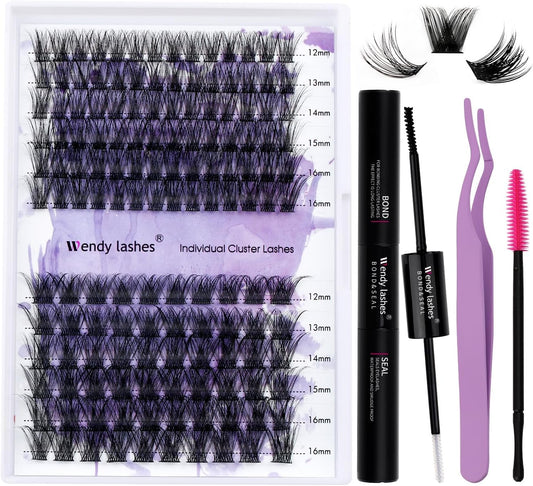 Lash Clusters Kit for Using at Home: Ultra-light, DIY, Natural, Fluffy, Wispy, Waterproof, Anime, Manga, Cat Eye, 3D Curl, 12-16mm, 60P+80P, Wendy, RT318