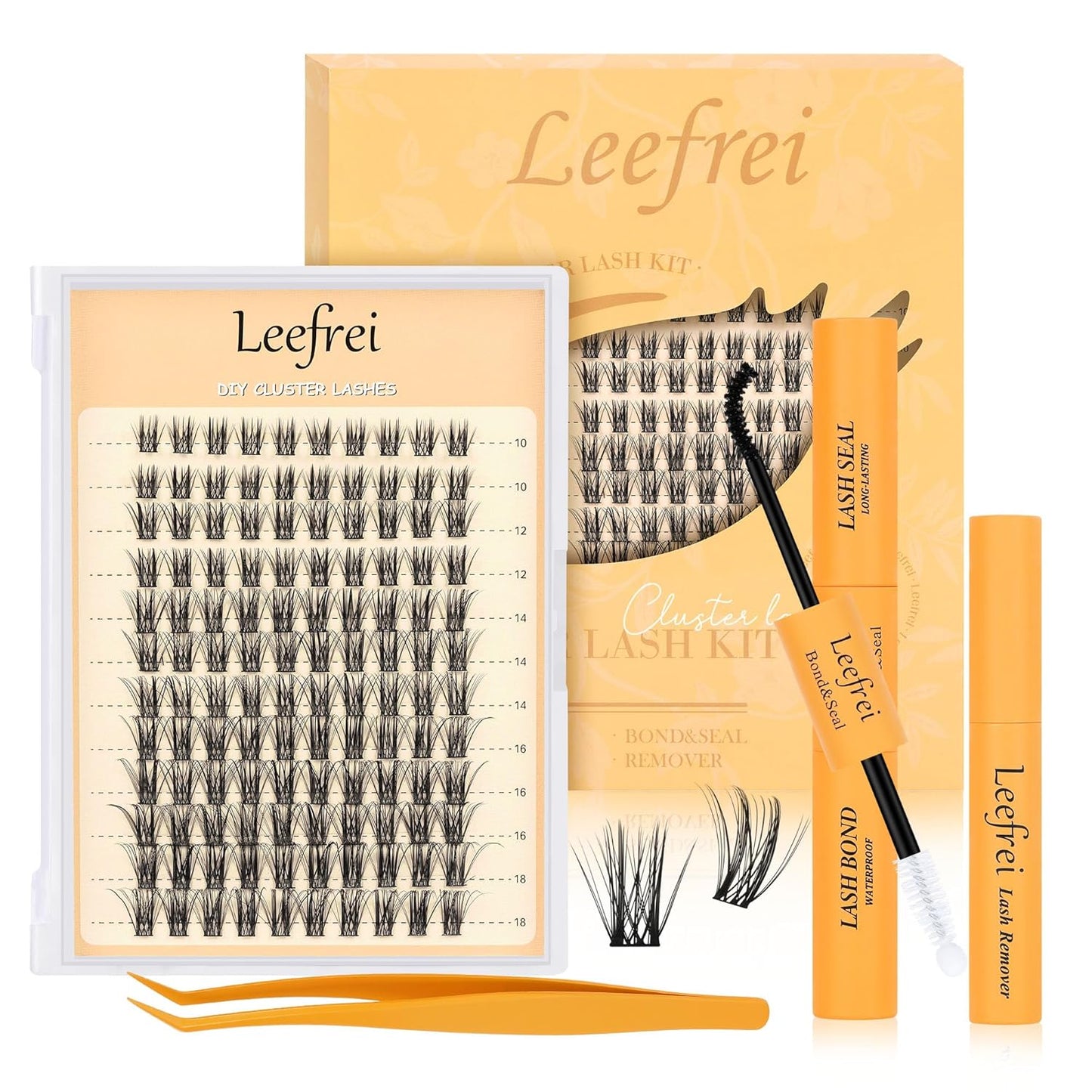 Eyelash Clusters 10-18mm Wispy Eyelash Clusters D Curl DIY Cluster Lash Extension Kit Individual Lashes Kit With Bond & Seal, Glue Remover, Tweezers(LF03 Lashes Set)