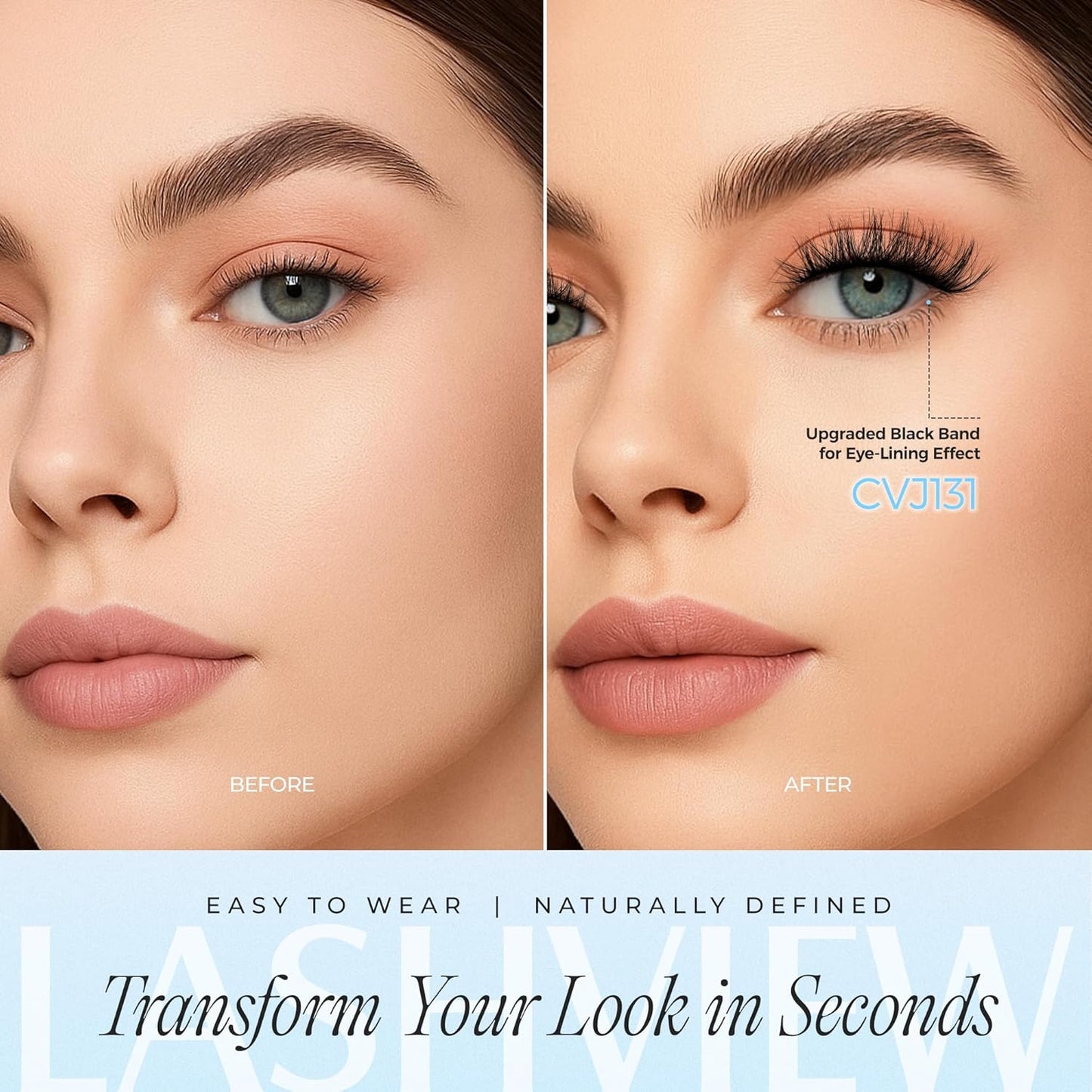 LASHVIEW Self Adhesive Eyelashes 5 Pairs Cat Eye Wispy Self-adhesive False Lashes Reusable Natural Look Press On Lashes No Glue Need Eyelashes with Replacement Adhesive Strips (CV131)