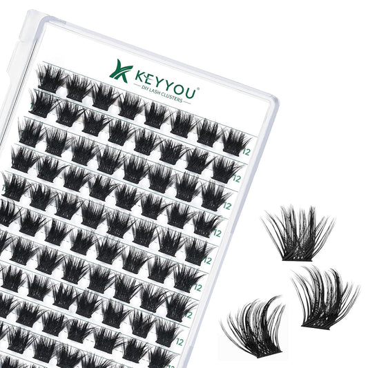 Lash Clusters 96pcs Individual Lashes Y22 D Curl 12mm Eyelash Clusters KEYYOU Volume Wispy Lash Extension Soft&Comfortable Easy DIY at Home(Y22,D-12mm)