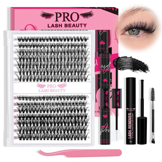 Lash Clusters Kit 280Pcs Lash Clusters Eyelash Extension Kit with Lash Bond and Seal Lash Remover Lash Applicator Individual Lashes Kit Eyelash Brush Easy to Apply at Home(30D+40D-9-16mix Kit)