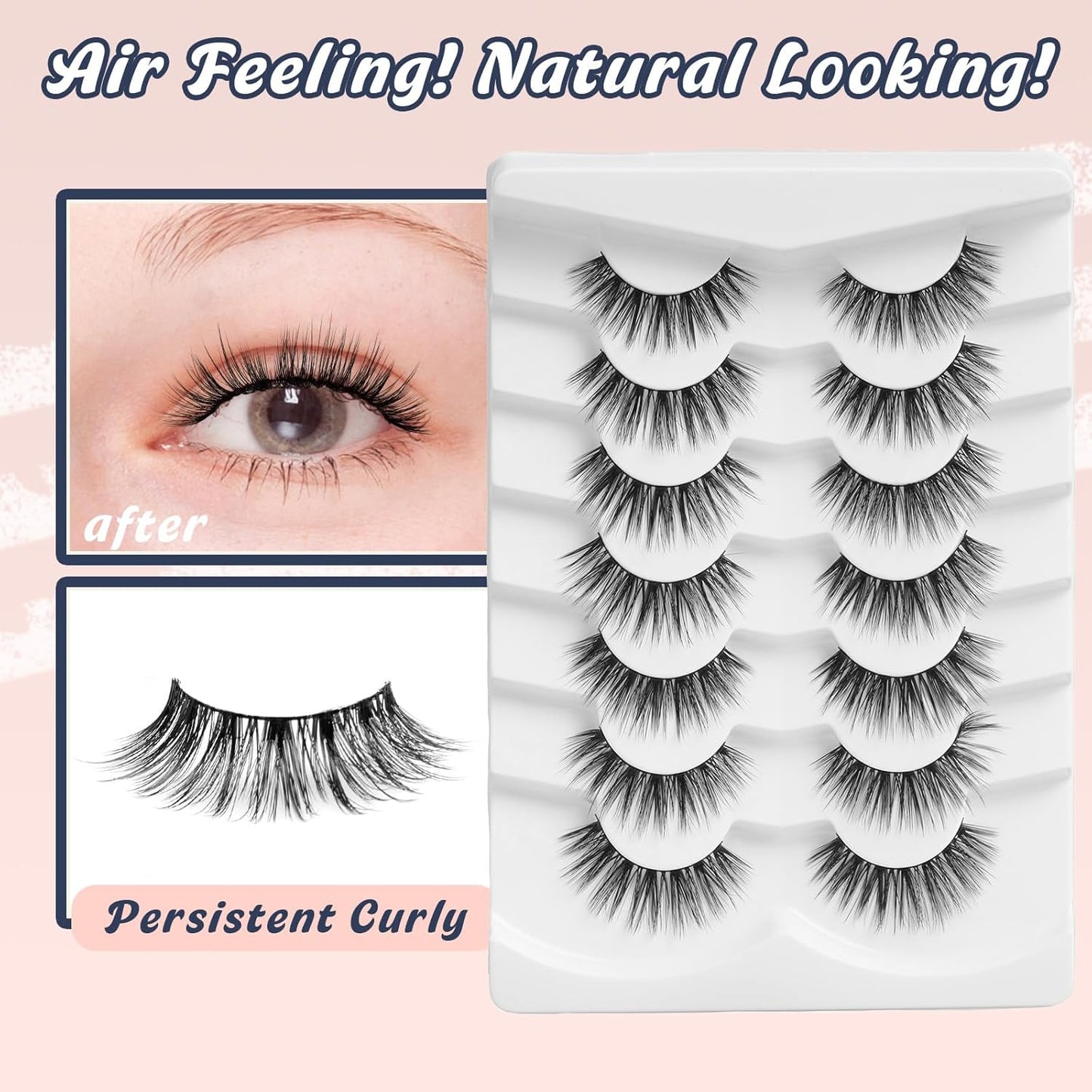 Lashes Wispy False Eyelashes Natural Volume Fluffy Lashes 12MM Strip Eyelashes with Thin Band C Curl Eyelashes False Eye Lashes Pack 7 Pair Siligli