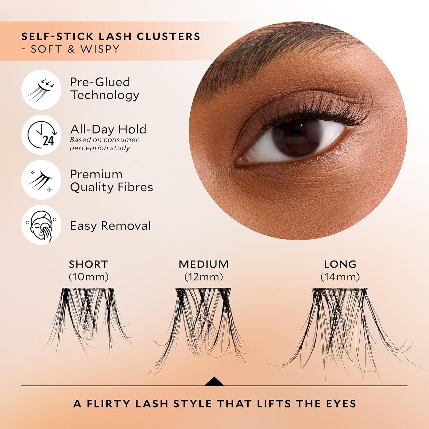 Velour-Xtensions™ Self-Stick Lash Clusters Kit, Self Adhesive Eyelashes, Includes 12 Eyelash Clusters & Applicator, Comfortable & Lightweight Lash Extensions (Soft & Wispy)