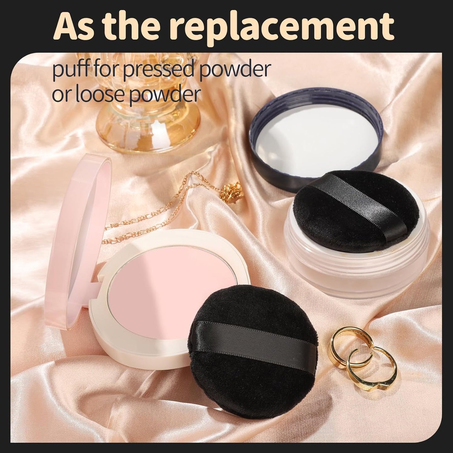 Teenitor 3Pcs Powder Puffs for Face Powder 2.36 Inch, Makeup Powder Puff for Loose and Pressed Powder, Face Powder Puff with Case, Black