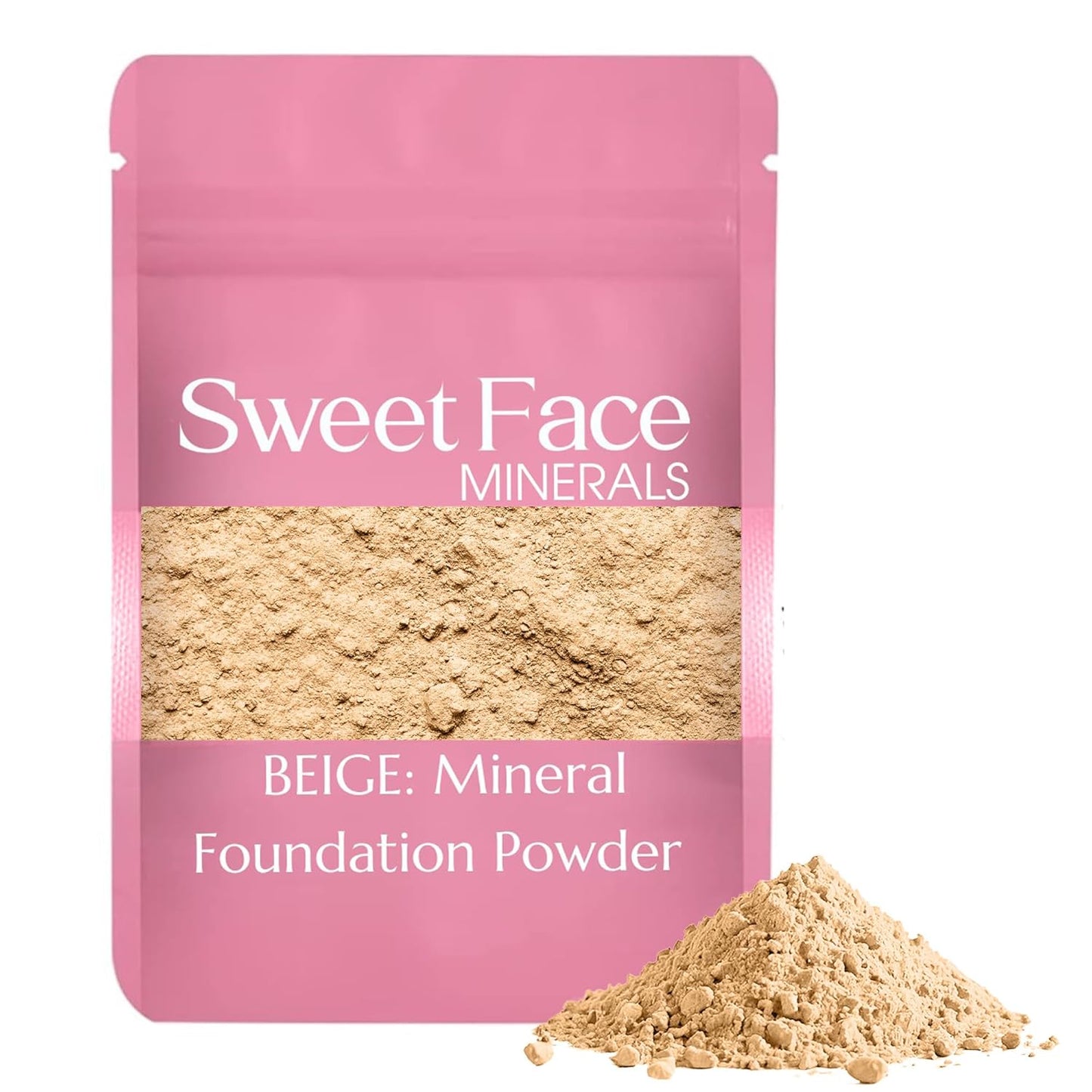 Foundation Powder Refill (BEIGE)(12 Gram Bag) By Sweet Face Minerals, Lightweight Mineral Loose Makeup Powder with SPF 20, Full Coverage Flawless Finish, Talc-free, Cruelty-Free, Refillable Pouch