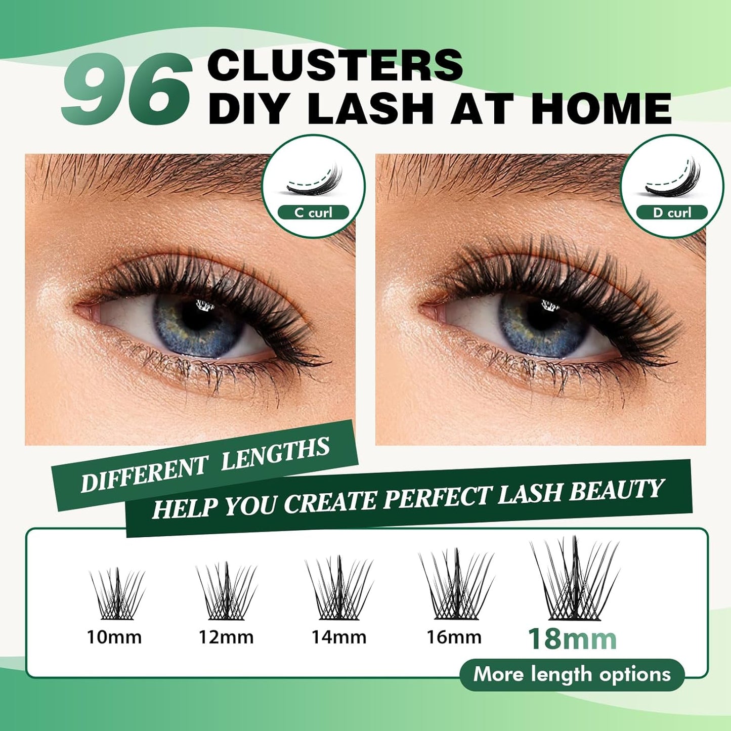 Lash Clusters,96 Pcs Cluster Lashes D Curl 8-18MIX DIY Lash Extensions Eyelash Clusters,KEYYOU Volume Wispy Individual Lashes Soft&Comfortable Easy DIY at Home(Y09,D-8-18MIX)