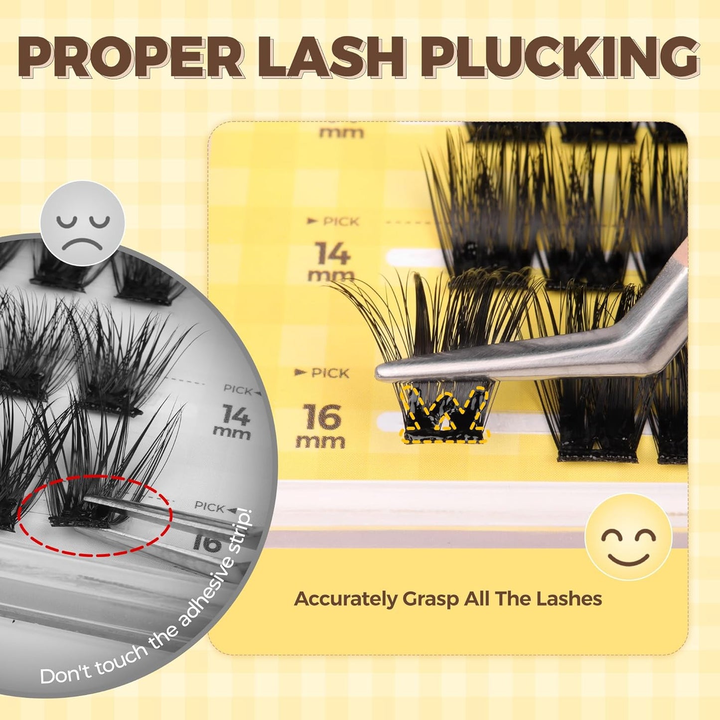 PopUp Self Adhesive Eyelashes Clusters, Press On Lashes Pre Glued Eyelash Extension Kit with Lash Tweezer,10-16mm No Glue No Remover Needed Self Adhesive Lashes Clusters ZNF23