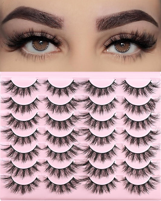 FARRED Cat Eye Lashes Short Natural Eyelashes 15mm Fluffy Wispy Strip Eyelash 14 Pairs Cute Natural Fake Lashes Packs Small Full Pestañas Set (F10 | 9-15mm)